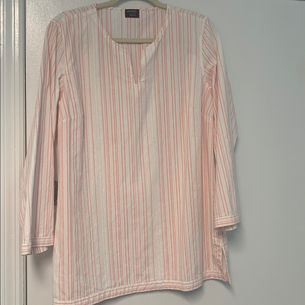 UNTUCKit White Shirt with Coral Stripes - Casual tunic 💯 cotton